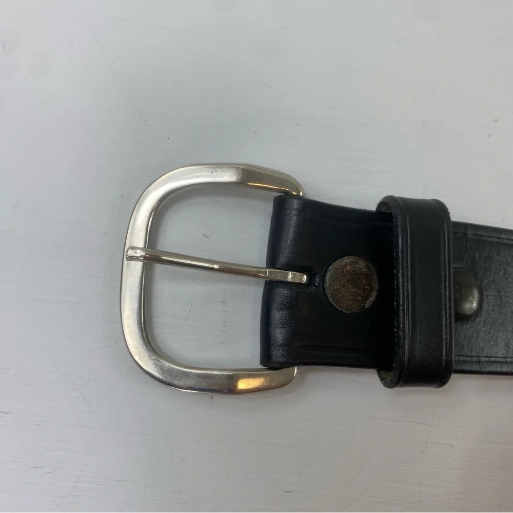Cabela’s Men’s Black Leather Silver Buckle Classic‎ Quality Leather Belt Sz 34